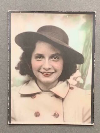 Antique Photobooth Arcade Photo Young Woman Wearing Hat Tinted