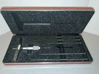Vintage Starrett 443 Depth Gauge Micrometer W/case Machinist Tools Set Usa Made