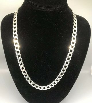 Lovely Vintage Sterling Silver Heavy.  925 Curb Link Necklace 71 Grams Italy 23 "