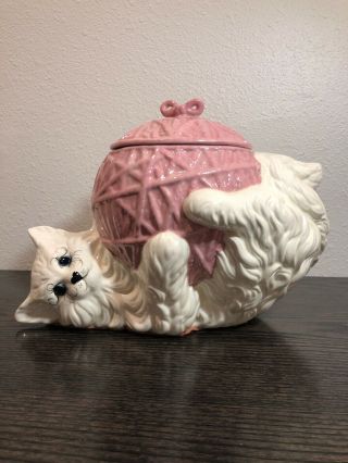 Kitten With Pink Ball Of Yarn Cookie Jar White Persian Like Grandma’s Cookie Jar