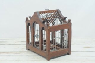 Vintage Wood Bird Cage Rectangular Shaped Bird Cage Canary Miners Birdcage 2