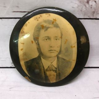 Large 6 " Antique Celluloid Photograph Button Gentleman W Impressive Mutton Chops