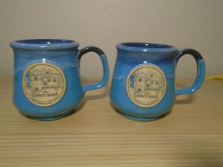 2 Fine Deneen Pottery Sky Blue Glaze Handthrown Coffee Mugs For Jabberwock Inn