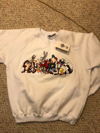 Warner Brothers Studio Store Looney Tunes White Embroided Sweatshirt Size Large