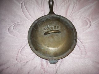 Old Vintage Lodge 10 1/4 " Cast Iron Skillet Frying Pan With Lid 8