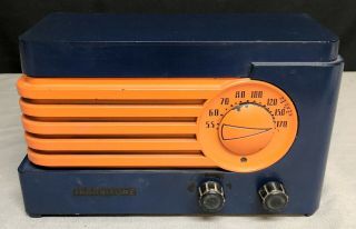 Blue & Orange 1939 Art Deco Philco Transitone Streamlined Vacuum Tube Radio