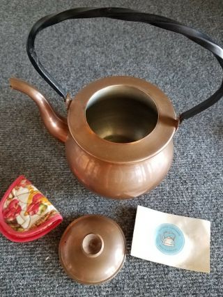 Vintage Old Dutch Solid Copper Tea Pot With Metal Handle