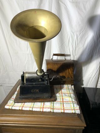 Edison Gem Phonograph W/ Brass Horn & Reproducer -