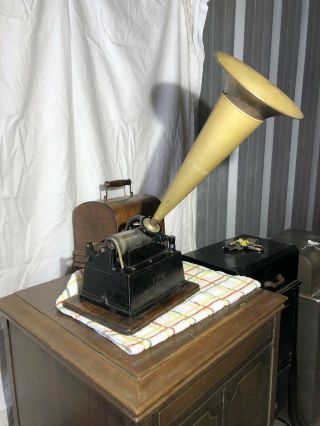 Edison Gem Phonograph W/ Brass Horn & Reproducer - 3