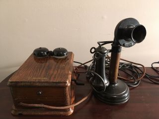 1920 Kellogg Switchboard & Candlestick Phone W/wood Crank Ringer Box
