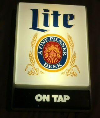 Vintage Miller Lite " On Tap " Lighted Beer Bar Sign.  1986.