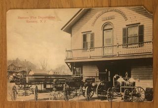Ramsey,  Jersey Nj 1909 Postcard View Of Fire Department,  Wagons,  Apparatus