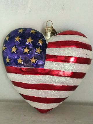 Christopher Radko American Brave Heart Usa Patriotic Glass Ornament No Box