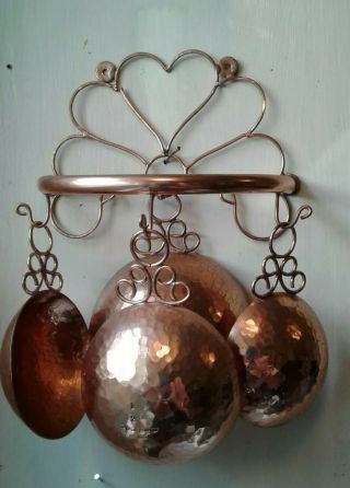 Copper Measuring Cup Set With Hanging Display Rack Handcrafted