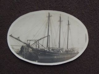 Three Masted Sailing Ship At Dock Vintage 1910 