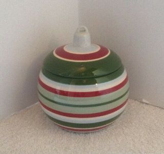 Longaberger Christmas Pottery Ornament Crock 5.  5 " Striped Ivy Sage Holiday Exc
