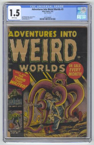 Adventures Into Weird Worlds 3 Cgc 1.  5 Vintage Marvel Atlas Comic Scifi 10c