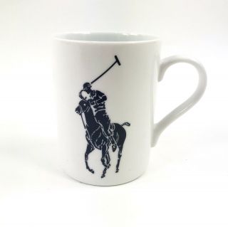 Ralph Lauren Polo White Blue Big Pony Horse Ceramic Coffee Cup Mug