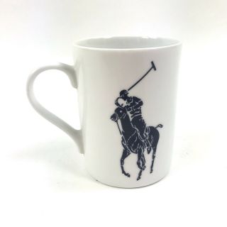Ralph Lauren POLO White Blue Big Pony Horse Ceramic Coffee Cup Mug 2