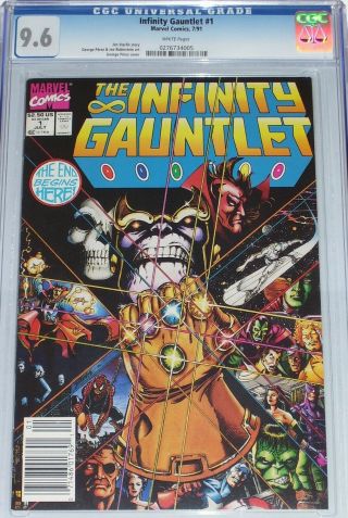Infinity Gauntlet 1 Cgc Graded 9.  6 Upc Newsstand Edition Thanos Vs Everyone