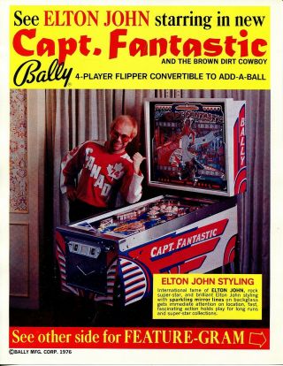 Captain Fantastic Bally Pinball Flyer / Brochure / Ad