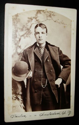 Cabinet Photo Handsome Dapper Young Man W/ Derby Hat Amsterdam Ny Backstamp