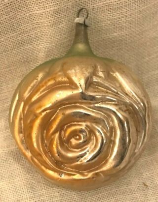 Antique Vintage Large Double Sided Open Rose German Glass Christmas Ornament