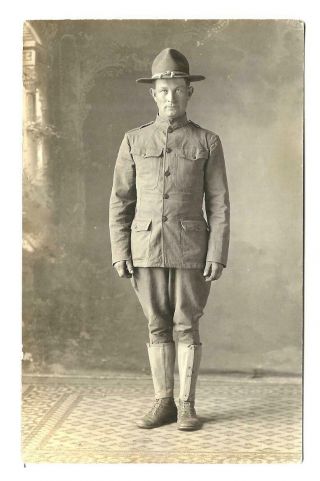 2 Real Photo Post Card World War I American Soldiers In Uniform Rppc U.  S.  Flag