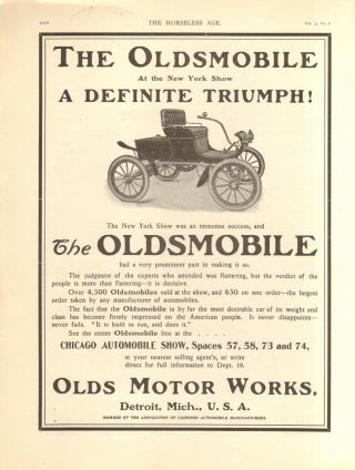 1904 Oldsmobile Curved Dash High Wheeler Car Auto Car Ad - Vint
