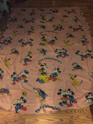 Vintage Walt Disney Mickey Mouse Twin Flat Sheet Swinging 30s Red Stripe