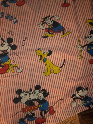 Vintage Walt Disney Mickey Mouse Twin Flat Sheet Swinging 30s Red Stripe 3