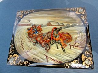 Russian Lacquer Hand Painted Wooden Trinket Jewelry Box