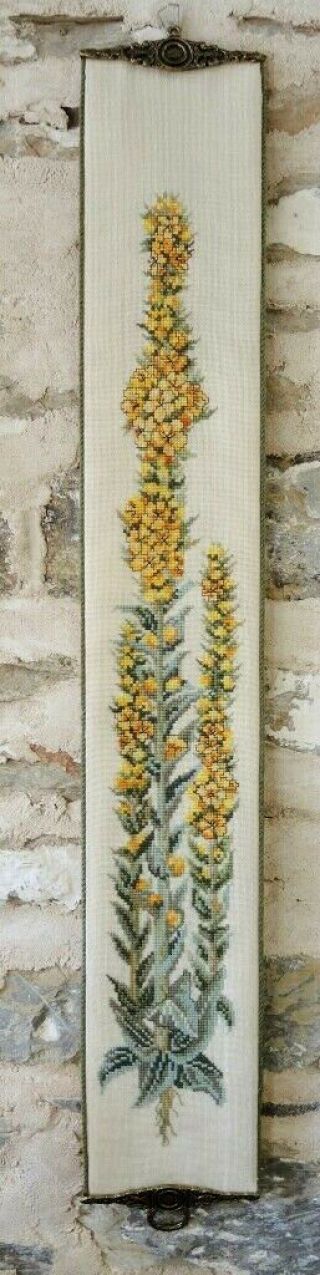 Vintage Danish Hand Worked Tapestry Cross Stitch Bell Pull Wall Hanging 2