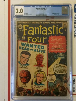 Fantastic Four 7_cgc 3.  0_1st Kurrgo_flying Saucer Cover_lee/kirby_1962_cow Pages