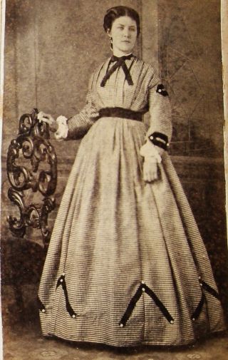 Antique Civil War Era Cdv Photo Lovely Young Woman Wearing A Pretty Hoop Dress