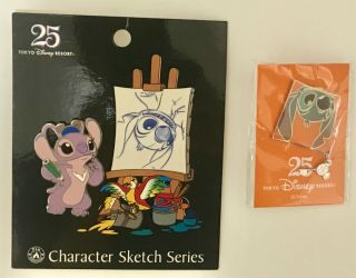Tokyo Disney Resort Japan 25th Stitch & Angel Pin Set Character Sketch Series