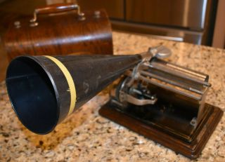 Graphophone Type Q Columbia Cylinder Phonograph,  Horn - Key - Case - Video Demo