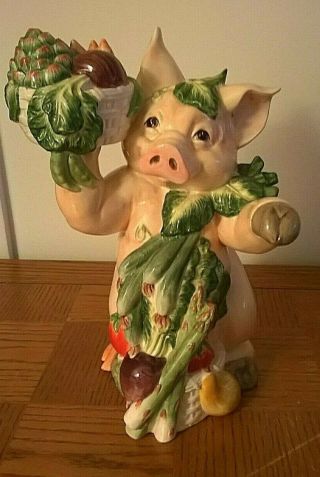 Fitz And Floyd Large 12 Inch Ceramic Percy The Pig Figurine With Vegetables