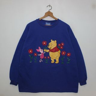 Vintage Disneys Winnie The Pooh Sweatshirt Crewneck Size 40 Blue Red Flowers