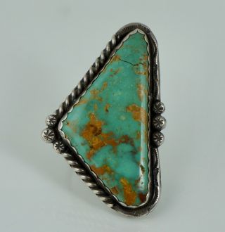 Huge Signed Navajo Sterling Old Pawn Native American Turquoise Vintage Ring 925
