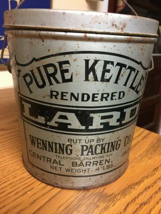 Vintage Pure Kettle Lard Co.  4 Can - Wenning Packing Co - Central Barren In