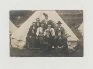 Old Photo People Group Men Camp Camping Tent Isle Of Man 1910s Humour Fd539