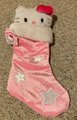 Hello Kitty Christmas Stocking Pink Nwt Plush Stars Sanrio 2009