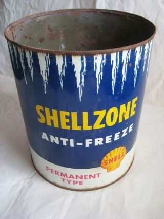 Vintage One Gallon Shellzone Anti Freeze Metal Can Shell,  Permanent Type