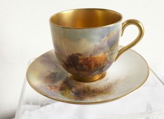 Vintage Royal Worcester J.  Stinton Handpainted Cattle Miniature Cup & Saucer