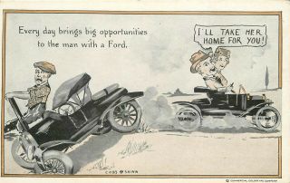 Artist Impression C - 1910 Cobb Shin Model T Ford Comic Humor Postcard 10657