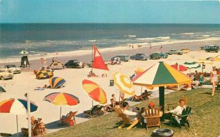 Beach Scene Ellinor Village Ormond Beach Florida 1950s Postcard 3838