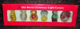 6) Old World Glass Christmas Light Covers Rabbit Owl Hedgehog Peacock Elephant