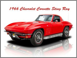 1966 Chevrolet Corvette Sting Ray In Red Metal Sign: Fully Restored
