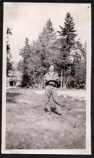 Vintage Photograph 1927 - 1932 Man Camping Fish Trout Spokane Washington Old Photo